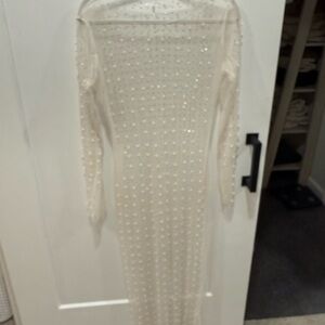 Amazon Cream Long Sleeve Beaded Dress